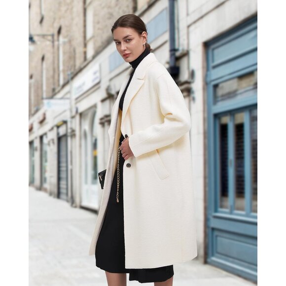 Women's White Winter Warm Long Fall Notch Lapel Single-breasted Trench Coat - Picture 5 of 6